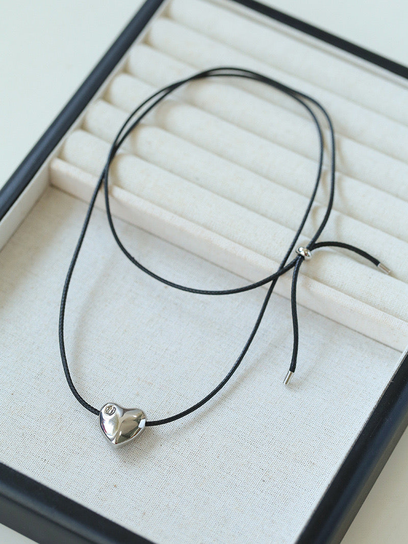 Heart Pendant Necklace with Black Cord