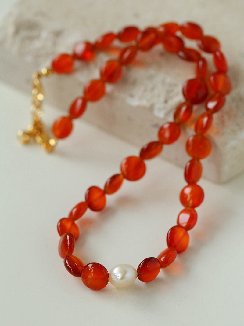 Red Onyx with Baroque Necklace l Bracelet