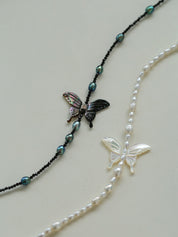 Butterfly Black/White Pearl & Shell Necklace