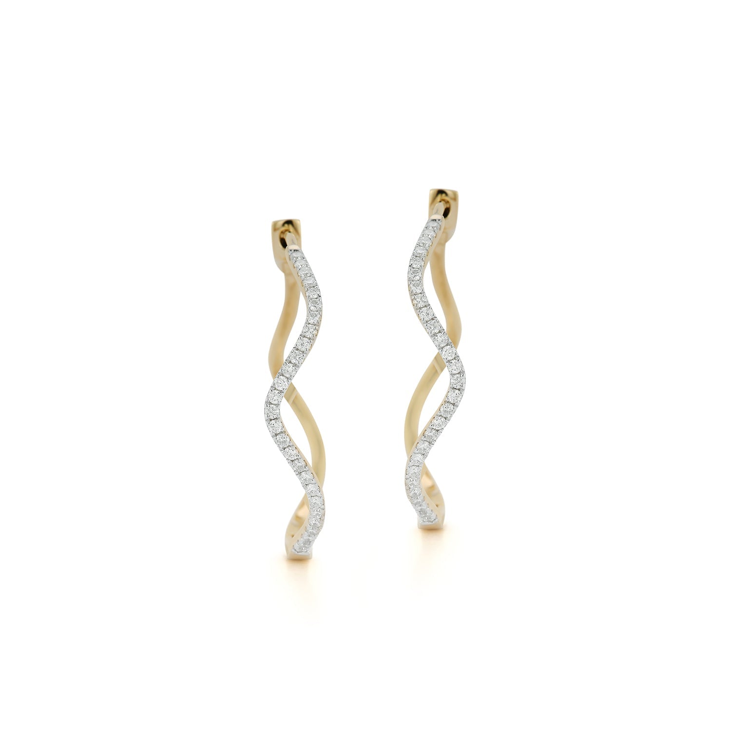 14kt Large Diamond Wave Hoops