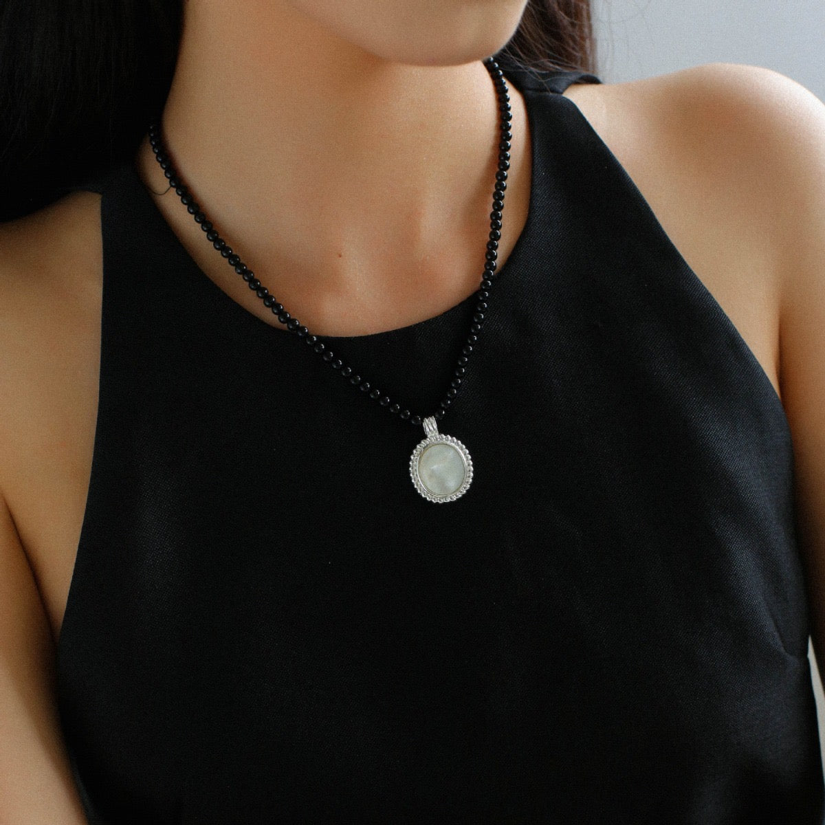 White Shell Black Onyx Necklace