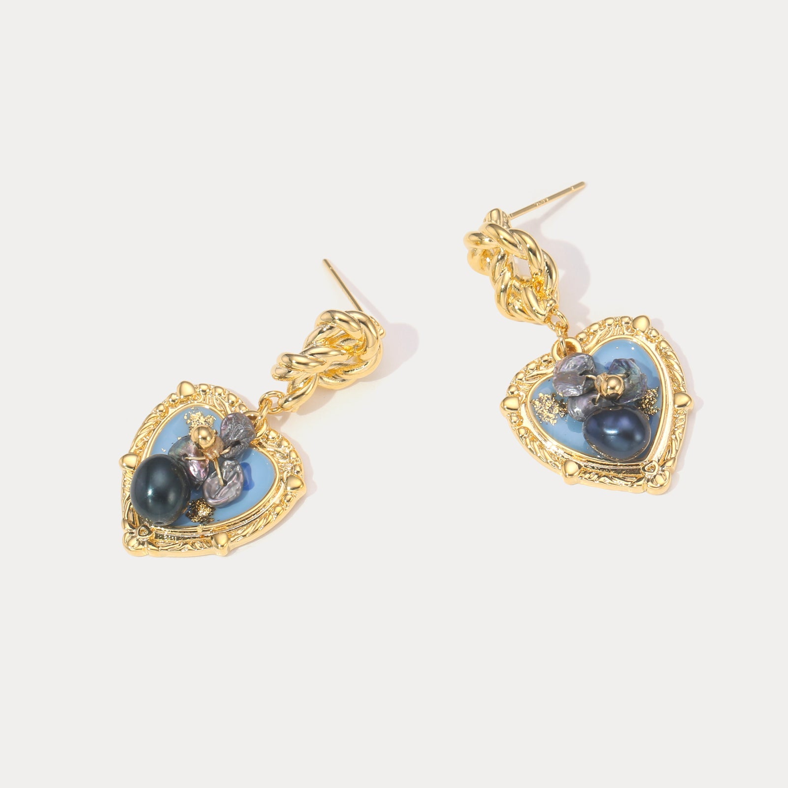 Blue Heart Earrings with Gemstones