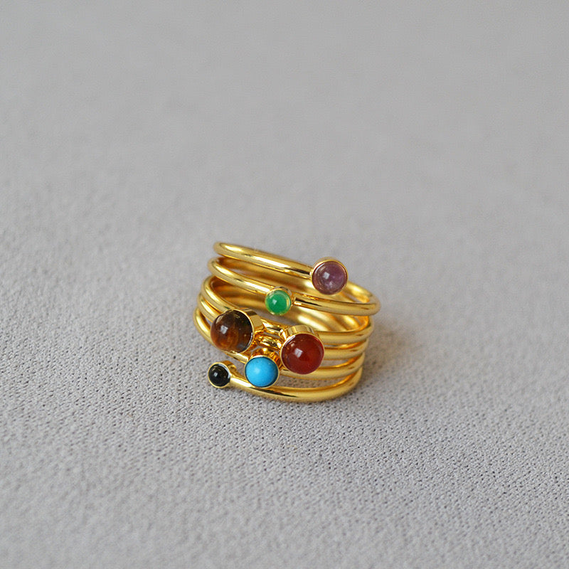 Twisted Gemstone Layered Ring