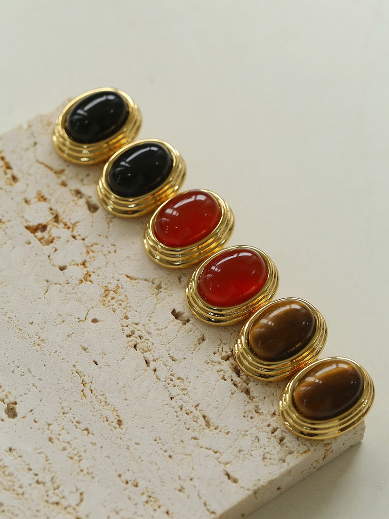 Gemstone Oval Stud Earrings