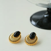 Vintage Oval Black Onyx Stud Earrings