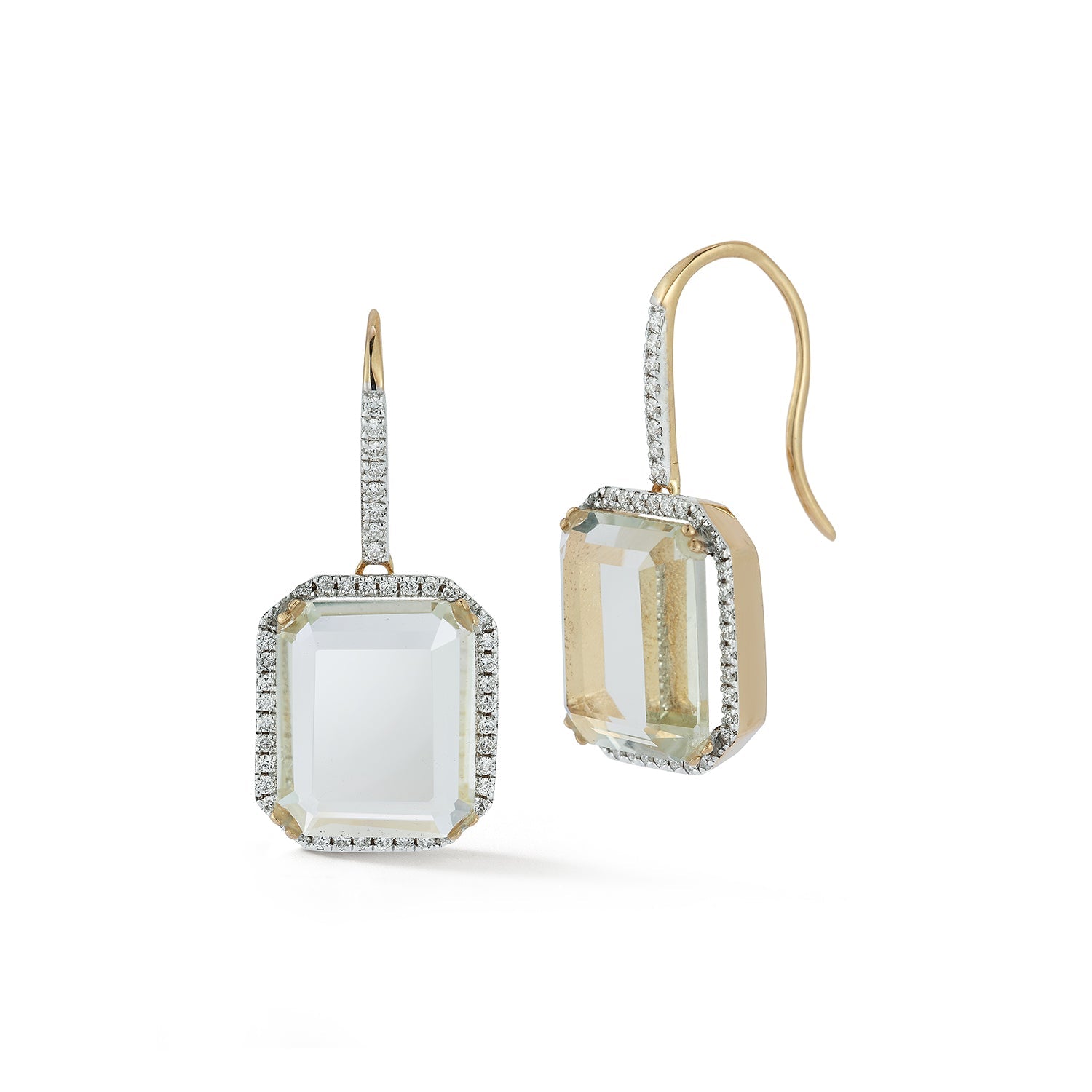 14kt Green Amethyst  and Diamond Tabletop Earrings