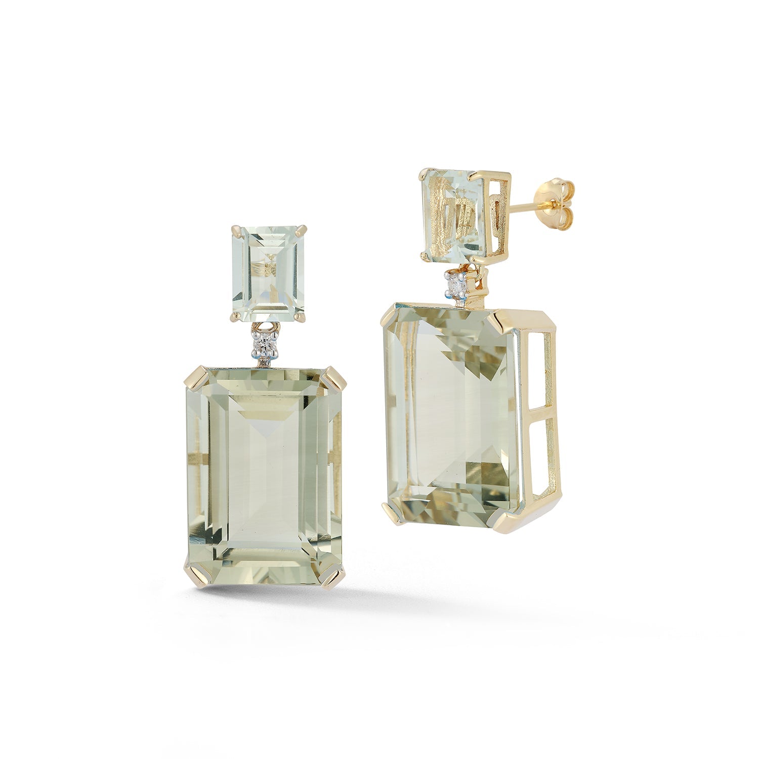 14kt Green Amethyst Frame Earrings