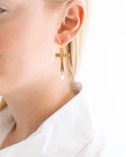 Cross + Pearl Drop Earrings