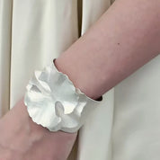 Sliver Geometric Flower Wide Bangle