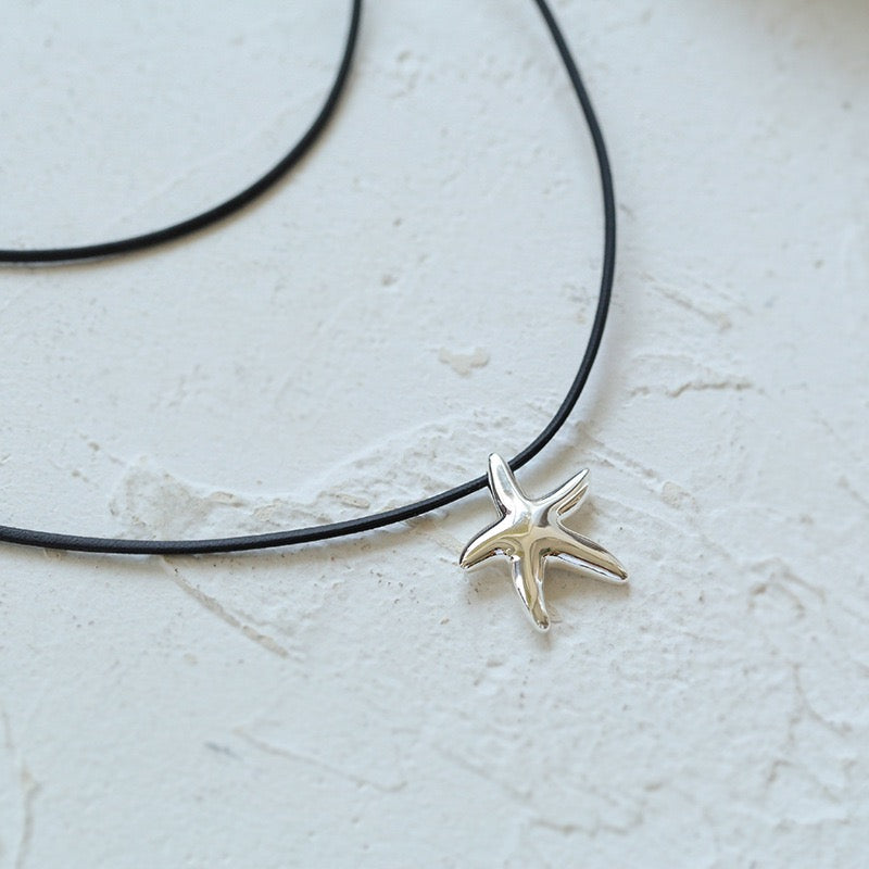 Starfish Pendant Necklace with Leather Cord