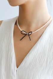 Freshwater Pearl & Black Spinel Bow Choker