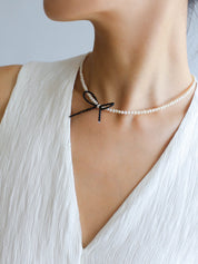 Freshwater Pearl & Black Spinel Bow Choker