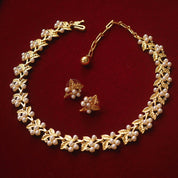 Vintage Royal Leaf and Pearl Earrings & Necklace Set