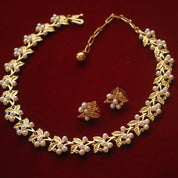 Vintage Royal Leaf and Pearl Earrings & Necklace Set