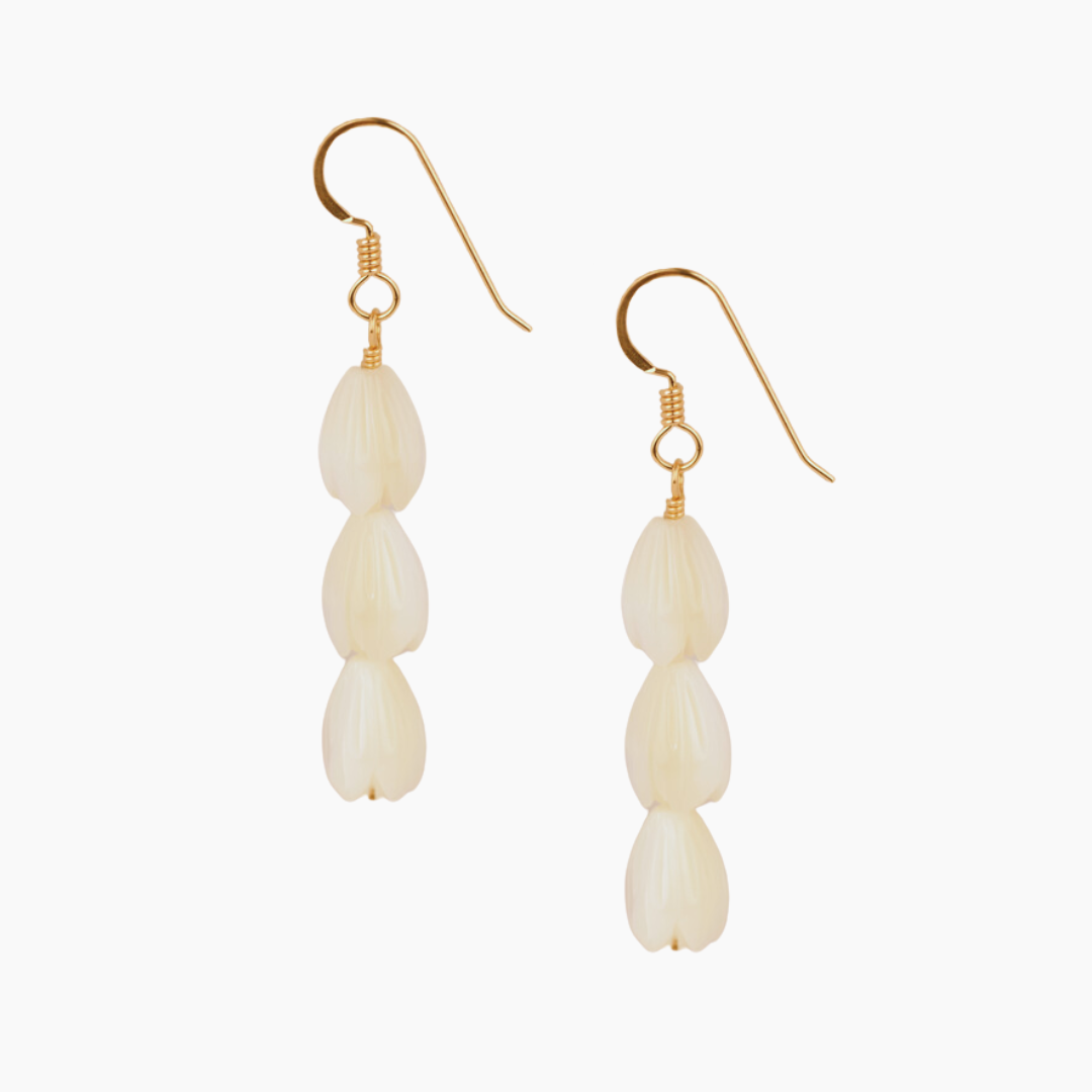 Triple White Pikake Drop Earrings