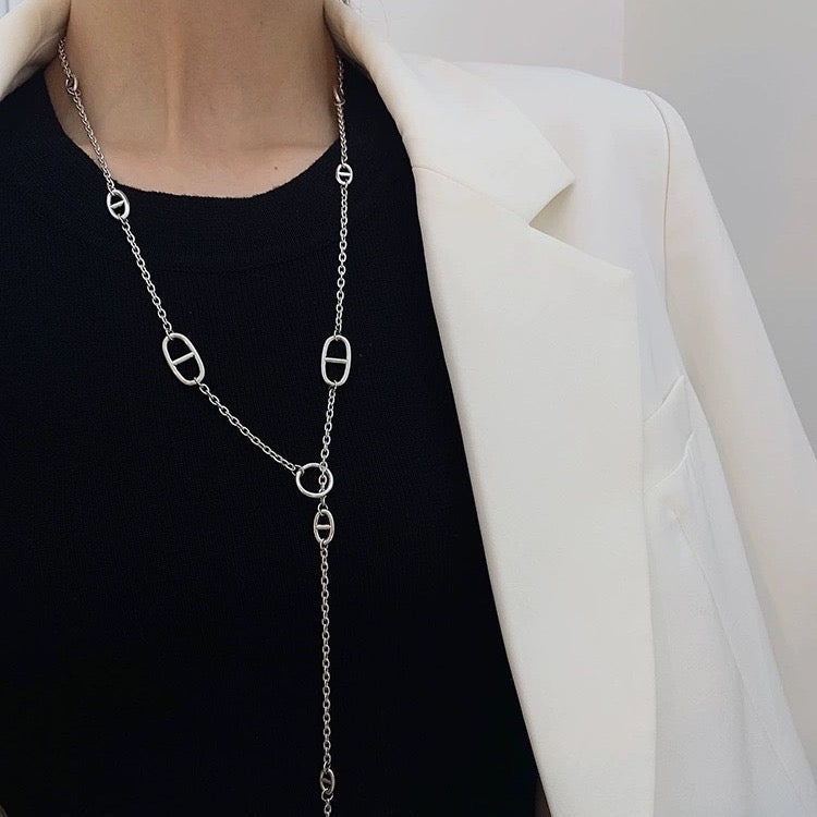 Long Modern Chic Silver Chain Necklace