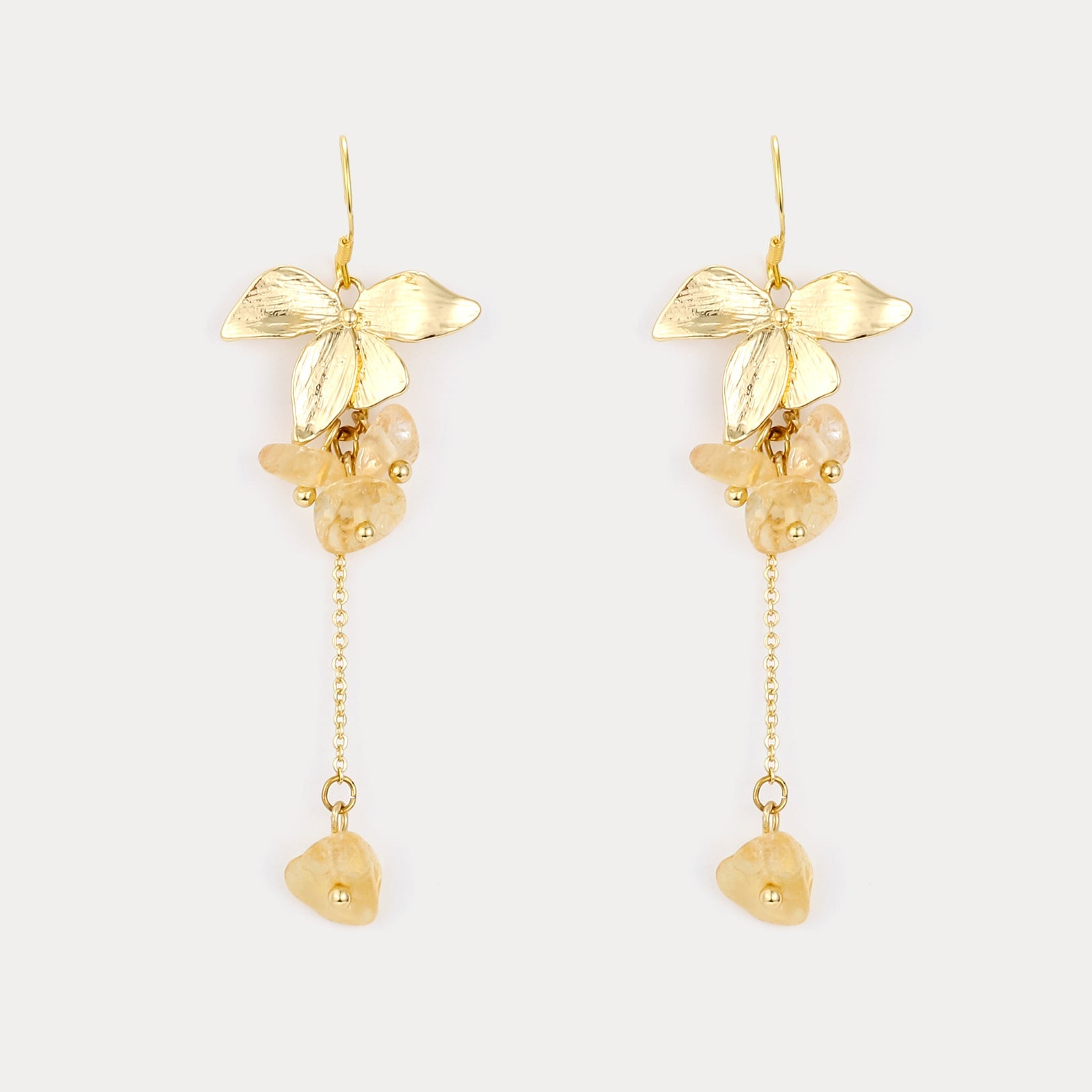 Crystal Gold Flower Beaded Earrings