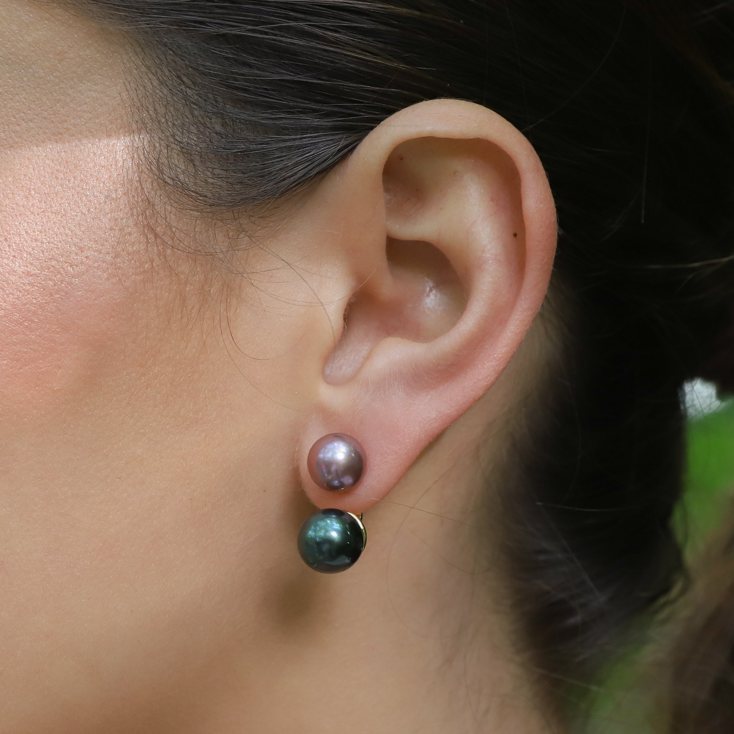 Tahitian & Pink Pearl Ear Jacket Earrings