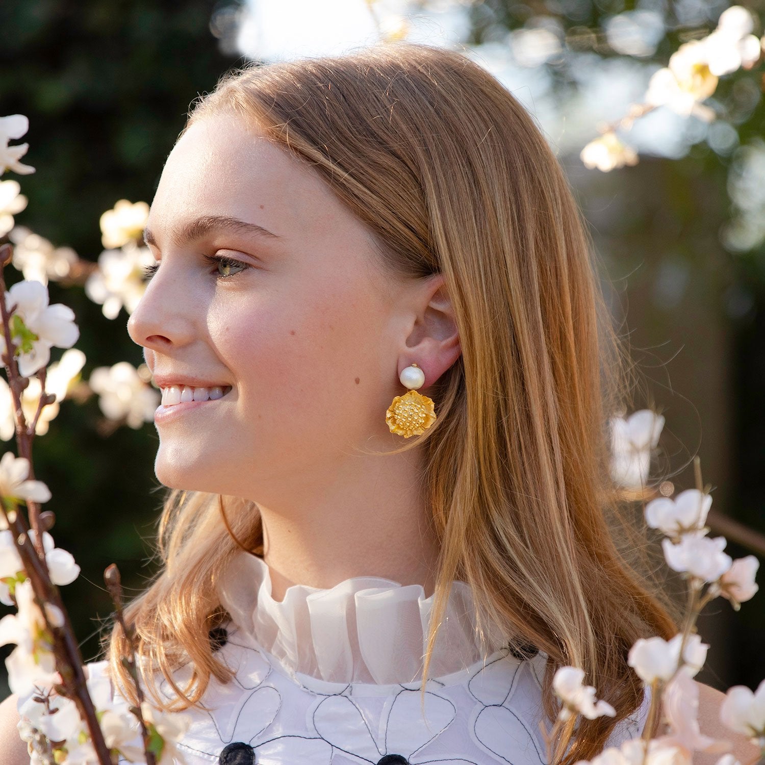 Camellia Pearl Drop Earrings