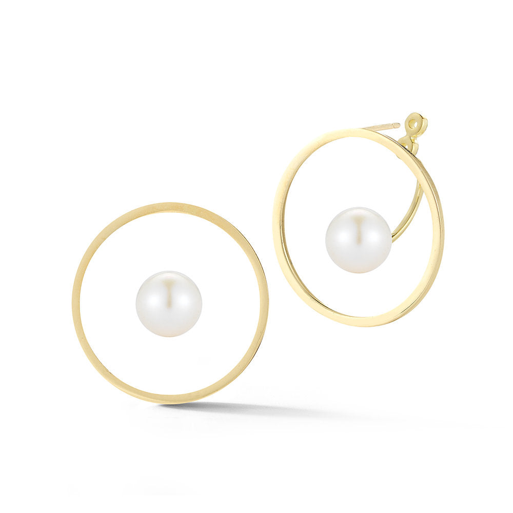 14kt Gold Floating Pearl Hoop