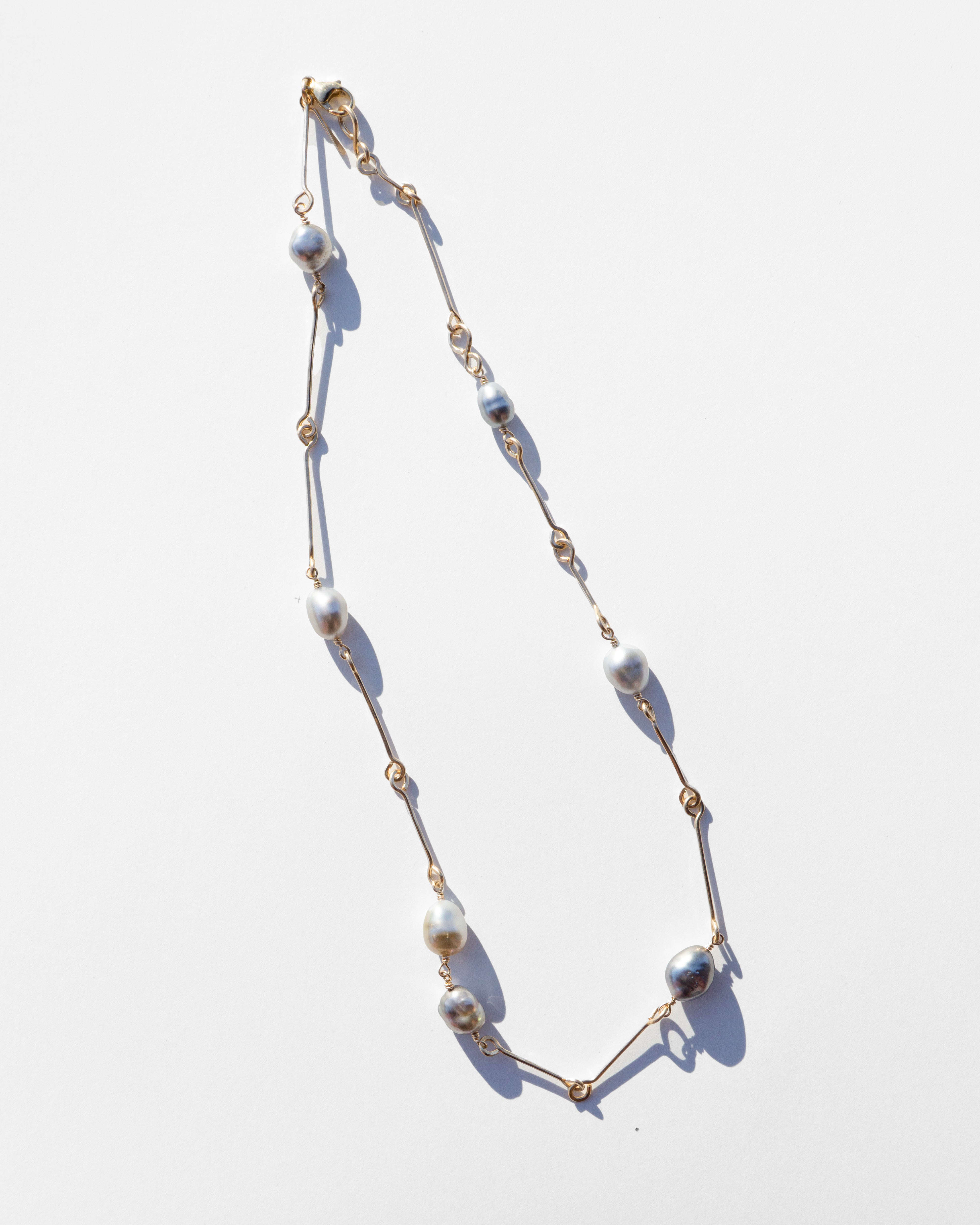 14K Bone Chain Necklace with Keshi Pearl