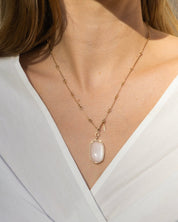 14K Floating Moonstone Bone Chain Pendant