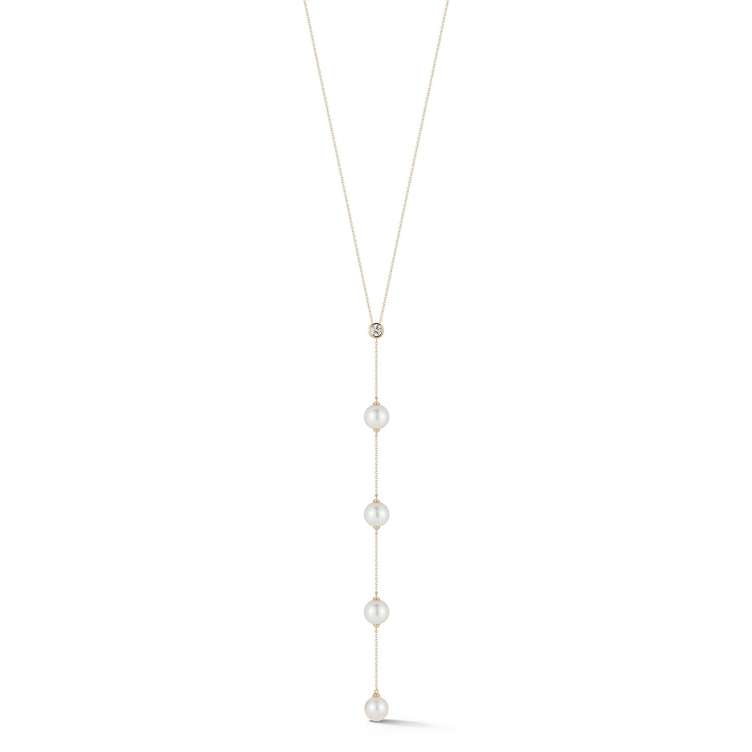 14kt Diamonds and Pearls Drizzle Lariat Necklace