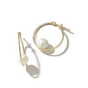 14kt Suspended Pearl Hoops