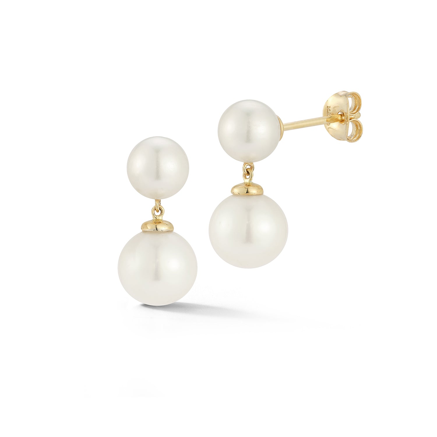 14kt Duo Pearl Dot Drop Earrings