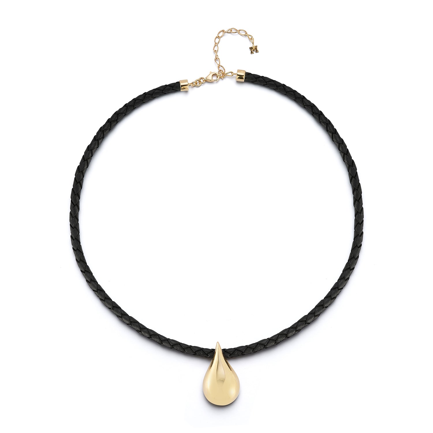 14kt Water Droplet on Leather Necklace