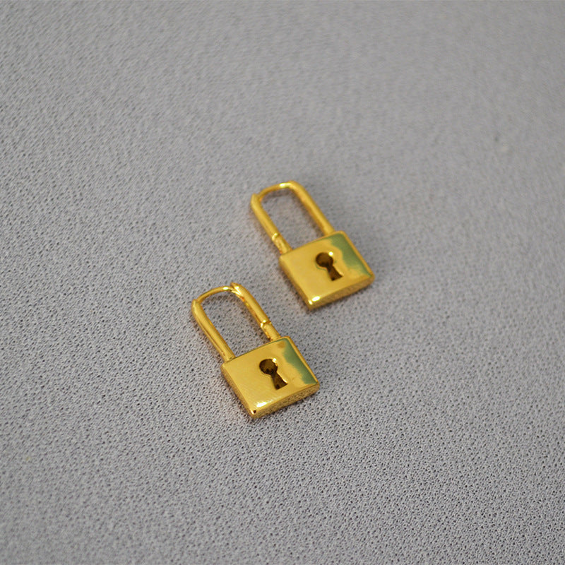 Gold Lock CZ Earrings