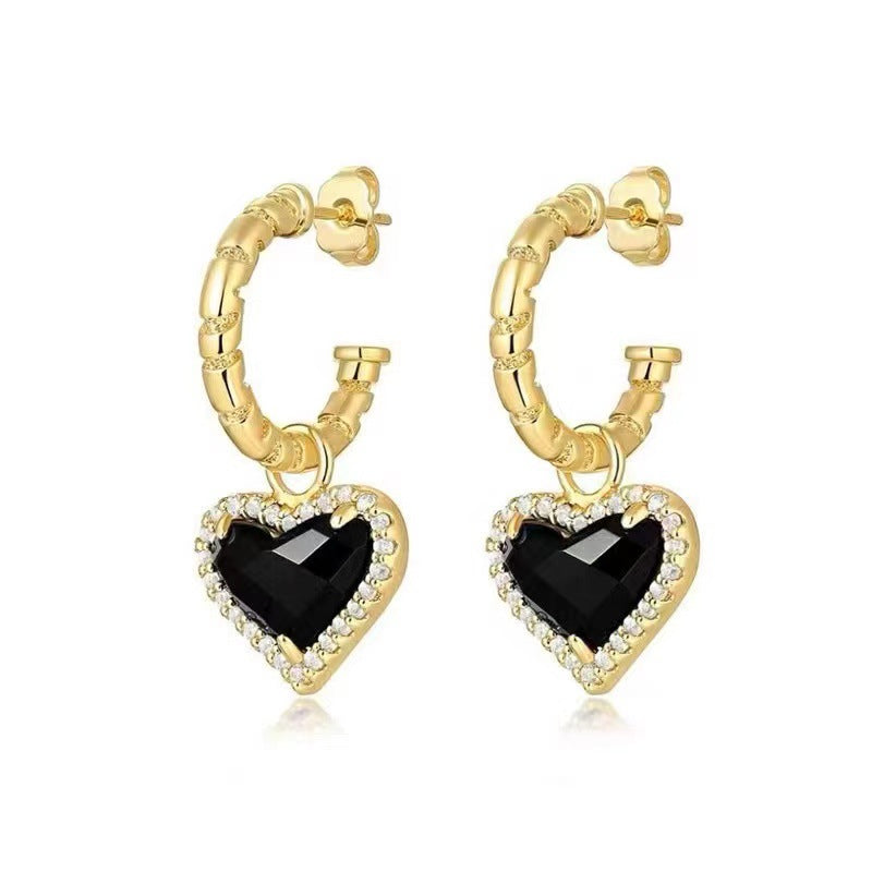 Black Bella Heart Pendant CZ Earrings