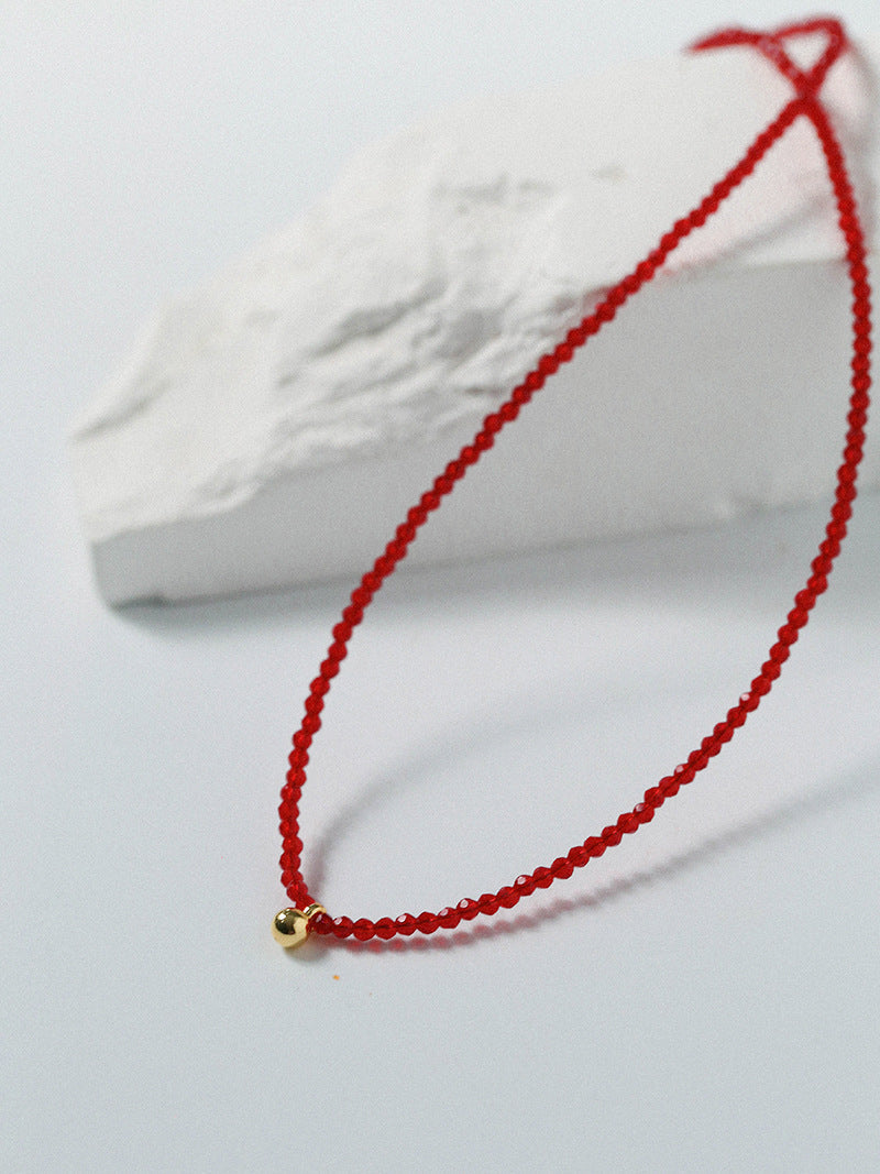 Red Spinel Gold Bean Necklace