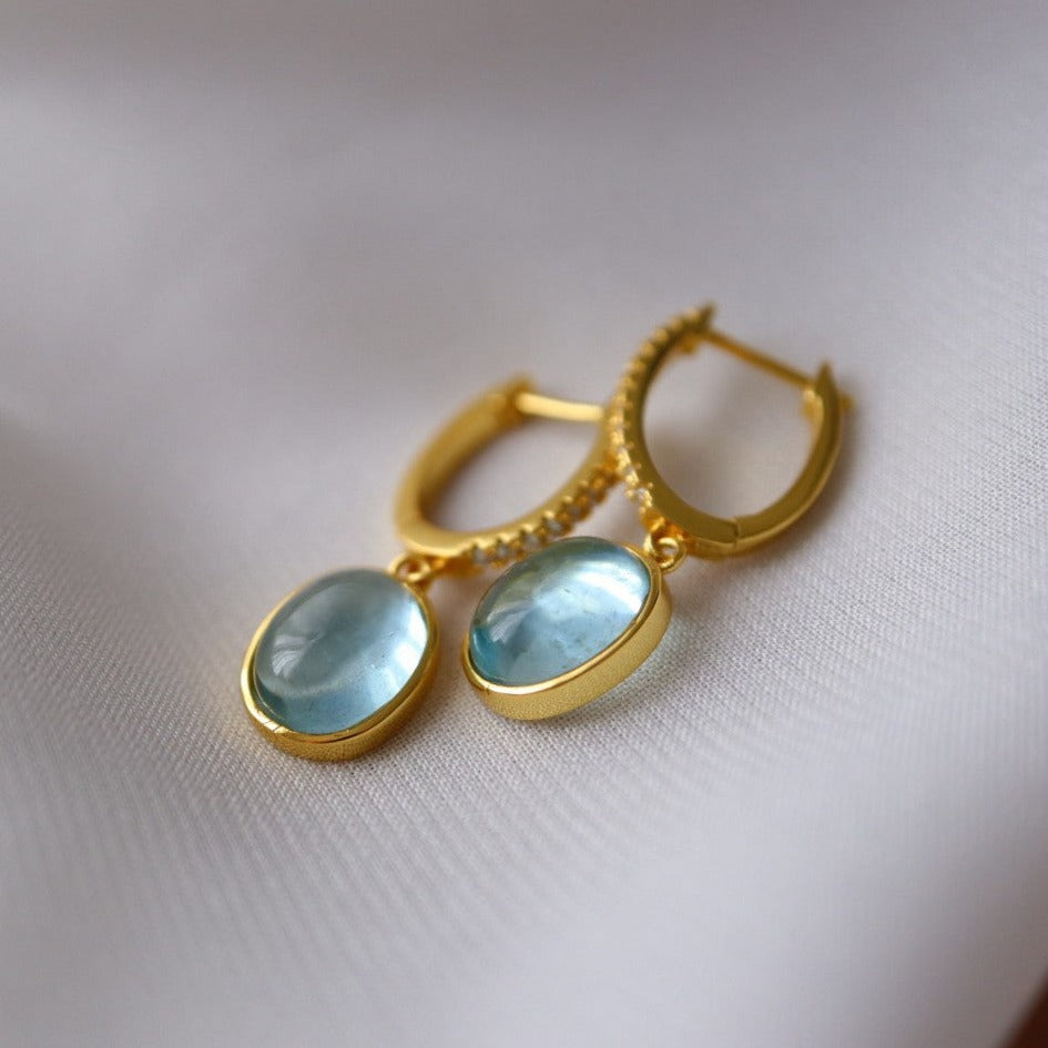 Natural Aquamarine Hoops Earring Silver (US)