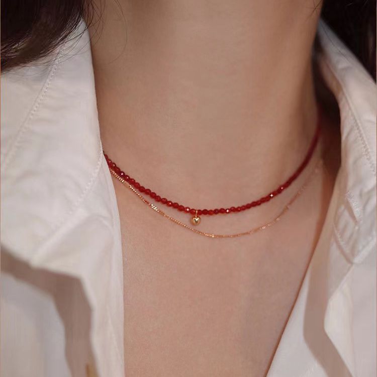 Red Spinel Gold Bean Necklace