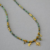 Turquoise Beaded Star and Moon Pendant