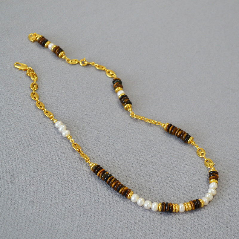 Tiger Eyes Gemstons with Pearls Necklace