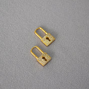 Gold Lock CZ Earrings