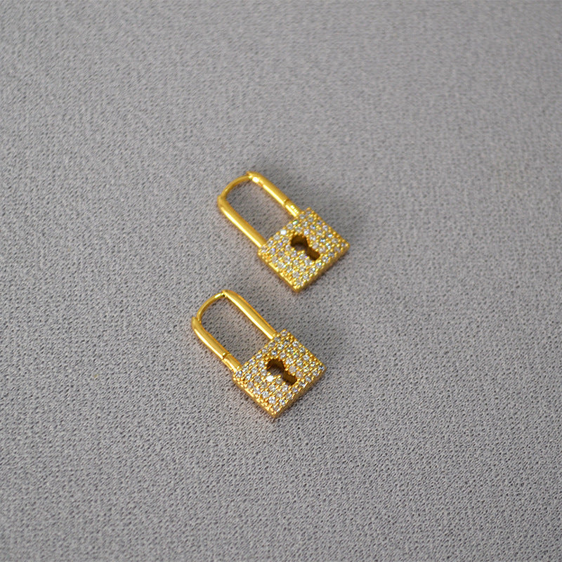 Gold Lock CZ Earrings