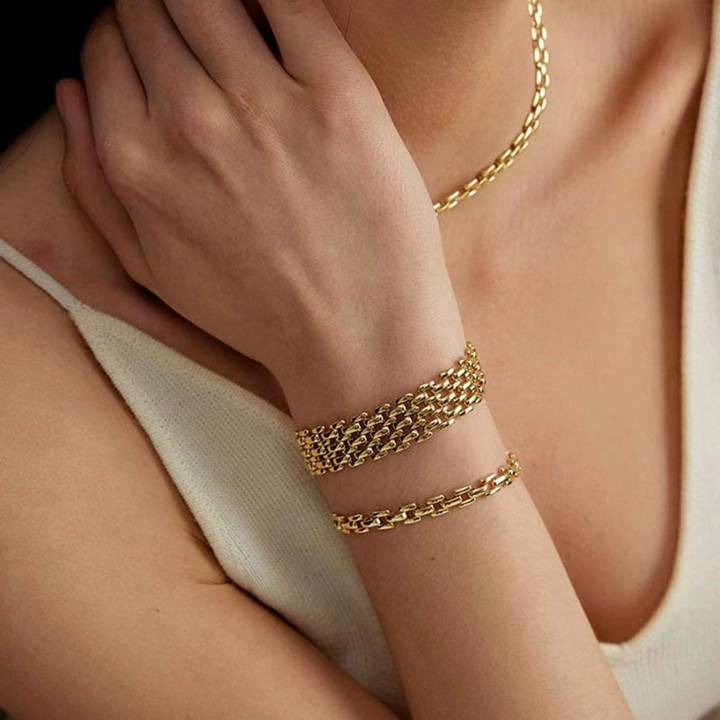 Wide Gold Watch Chain Bracelet