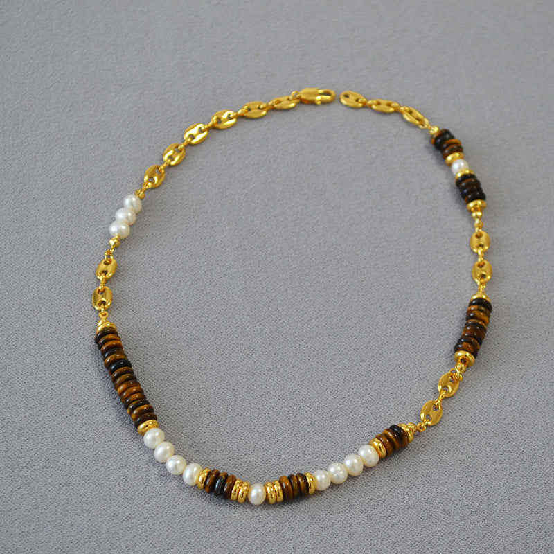 Tiger Eyes Gemstons with Pearls Necklace