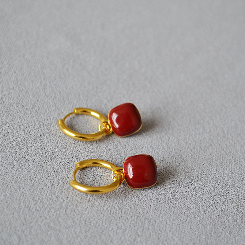 Red Square Heart Earrings