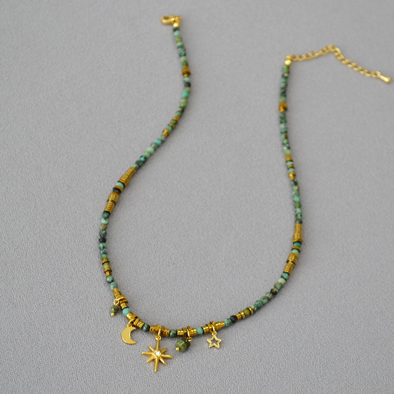 Turquoise Beaded Star and Moon Pendant