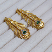 Gold Feather Zirconia Earrings