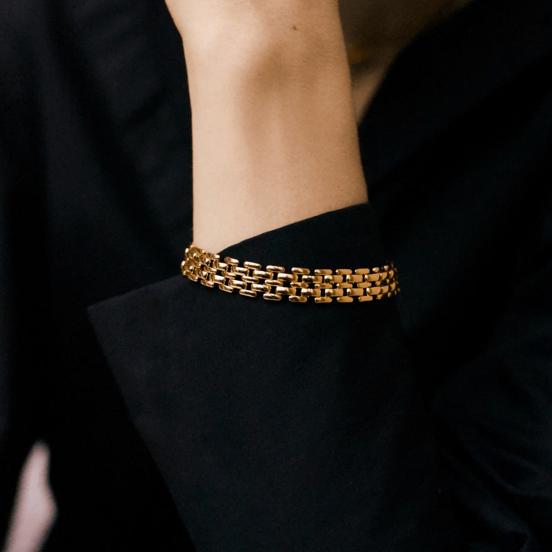 Wide Gold Watch Chain Bracelet