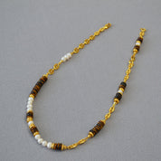 Tiger Eyes Gemstons with Pearls Necklace