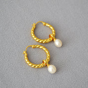 Twisted Hoop Freshwater Pearl Earrings