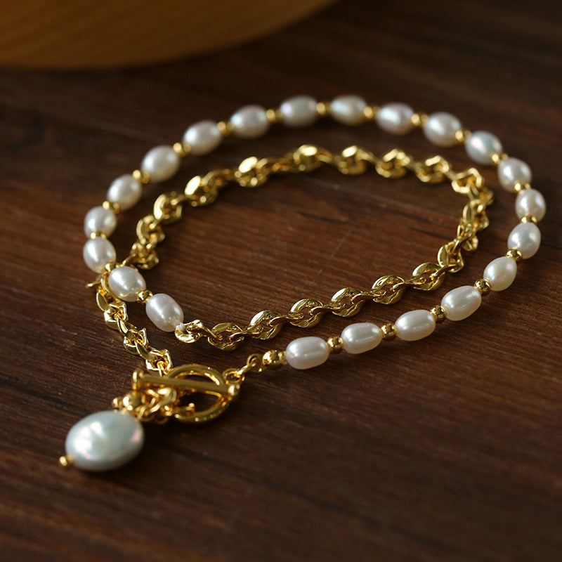 Freshwater Pearl Beaded Chain Necklace and Bracelet