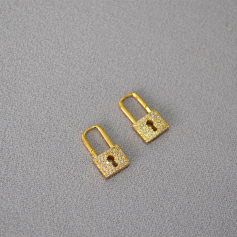 Gold Lock CZ Earrings