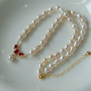 Ruby Teardrop Pearl Beaded Necklace